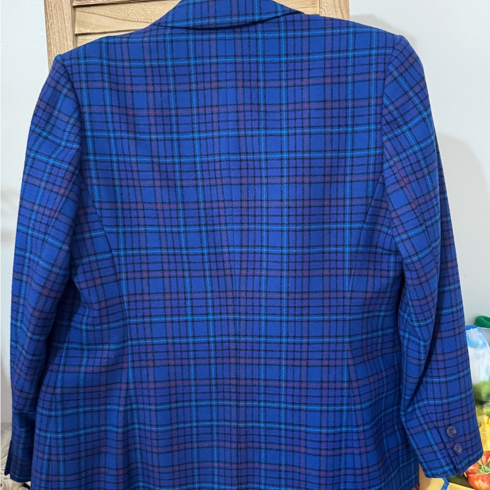 Blue Plaid Men's Blazer - Picture 3 of 4